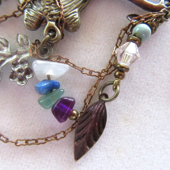 Vintage coppery metal chatelaine style brooch chains, butterflies & beads - Picture 8 of 8